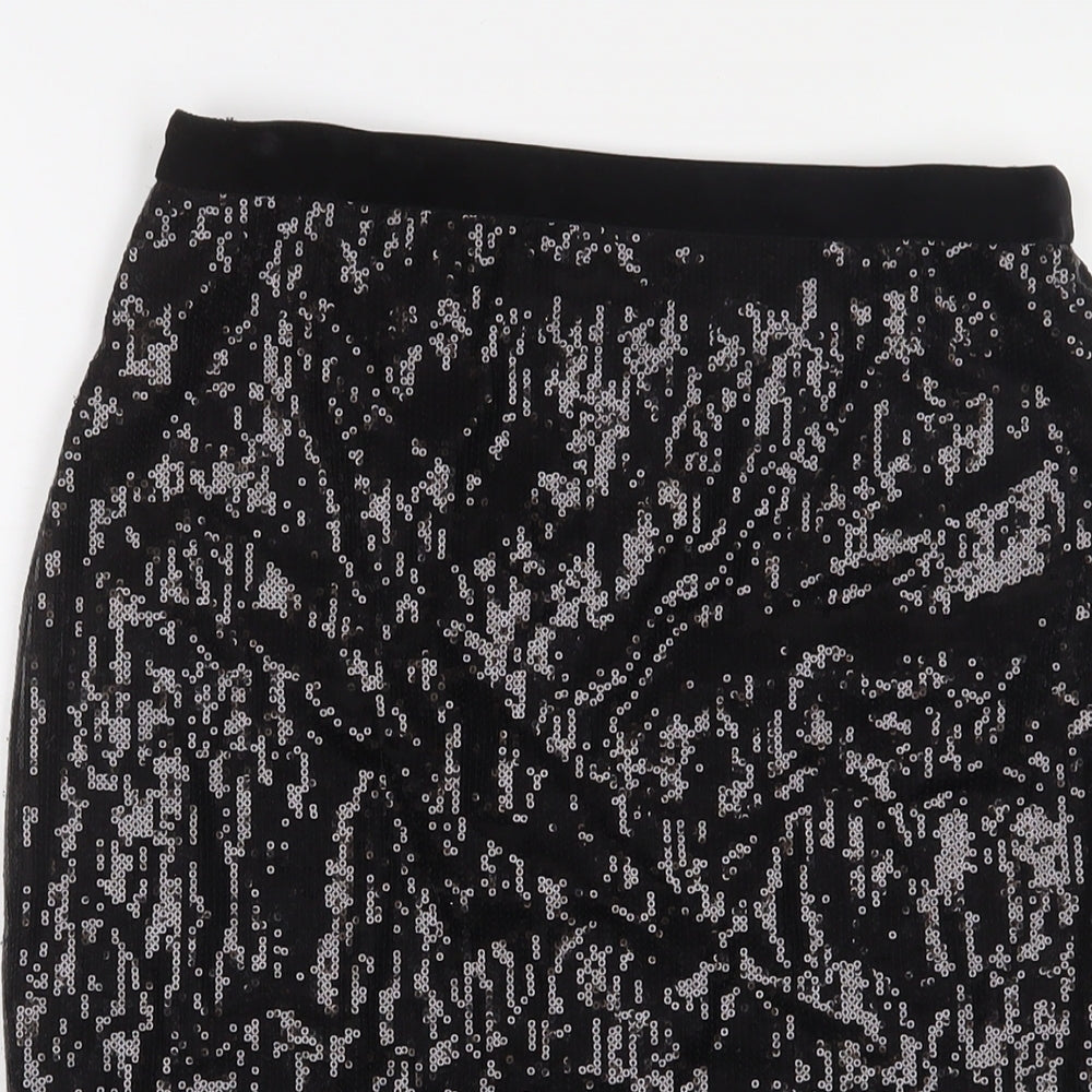 Marks and Spencer Womens Black Polyester A-Line Skirt Size 10 - Sequins