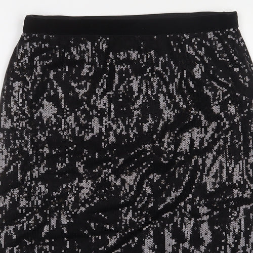 Marks and Spencer Womens Black Polyester A-Line Skirt Size 10 - Sequins