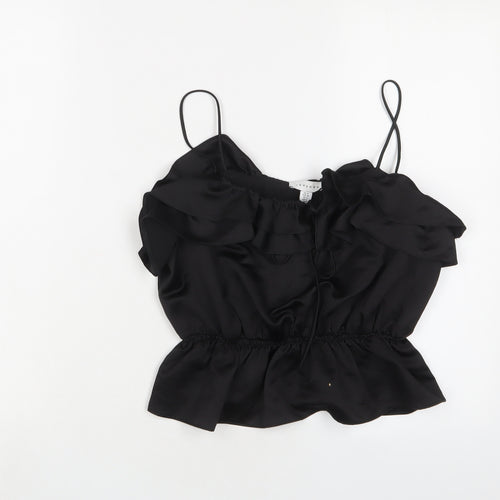 Topshop Womens Black Polyester Cropped Tank Size 8 V-Neck