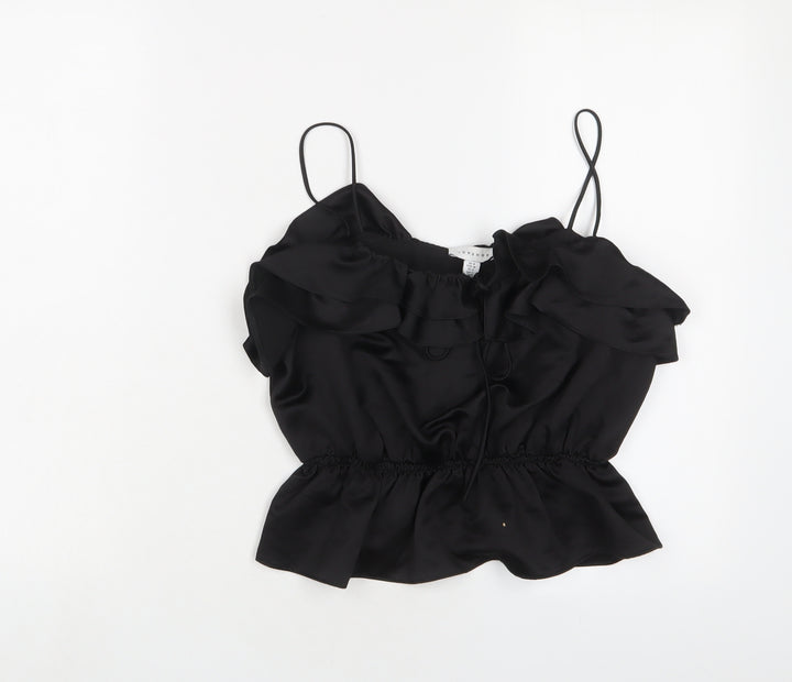 Topshop Womens Black Polyester Cropped Tank Size 8 V-Neck