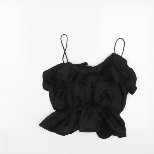 Topshop Womens Black Polyester Cropped Tank Size 8 V-Neck