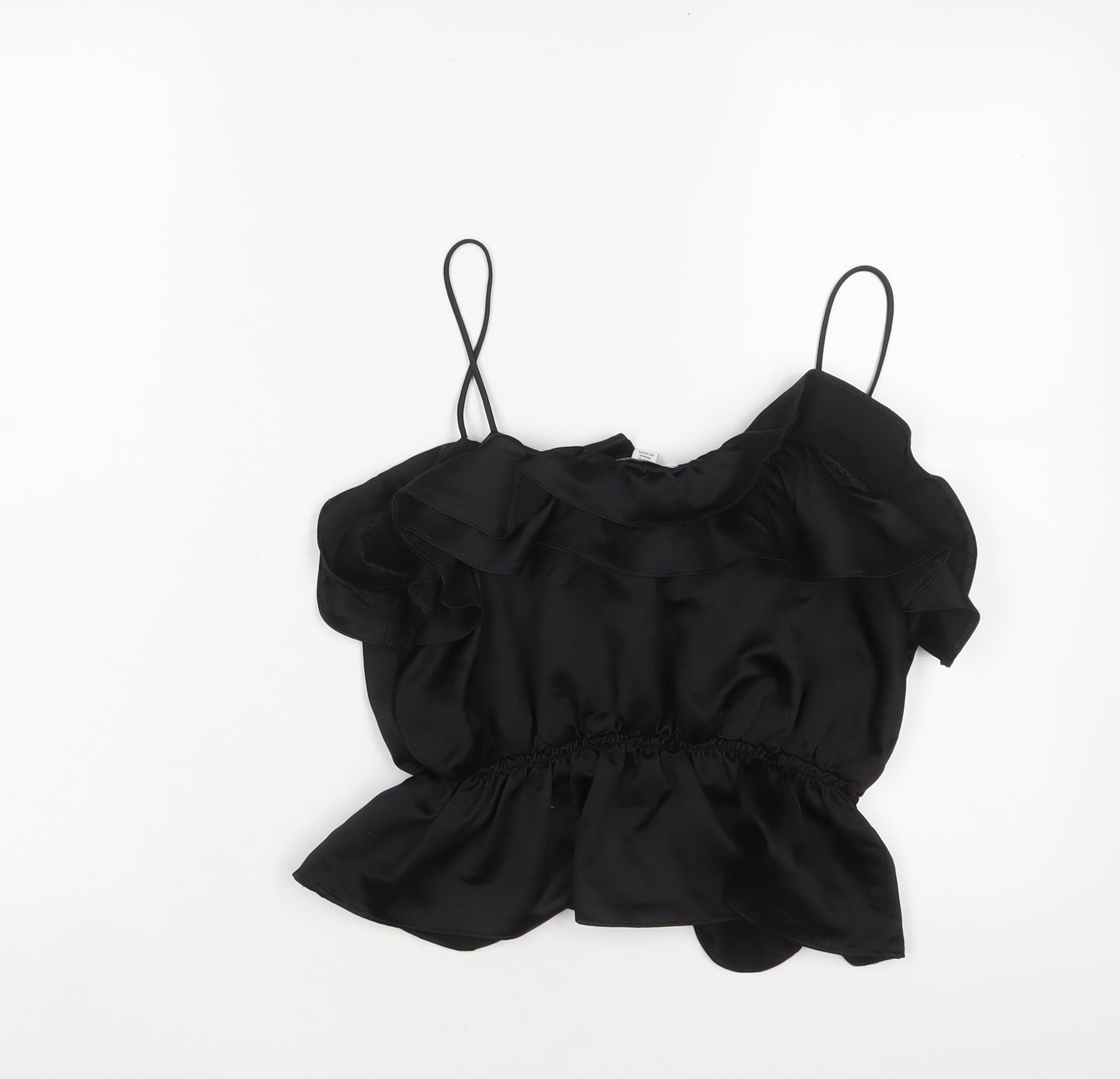 Topshop Womens Black Polyester Cropped Tank Size 8 V-Neck