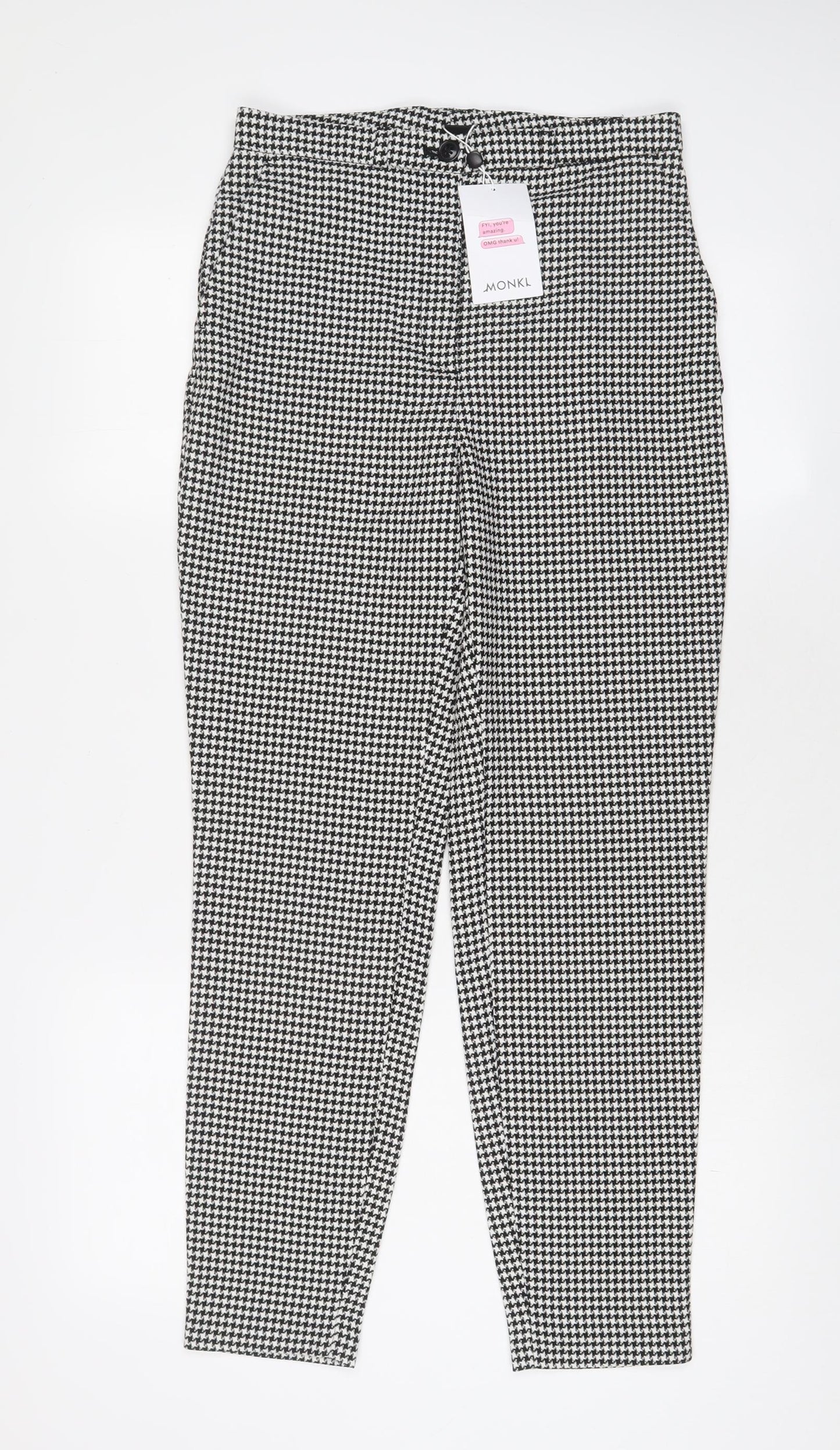 Monki Womens Black Herringbone Polyester Trousers Size 8 L28 in Regular Zip