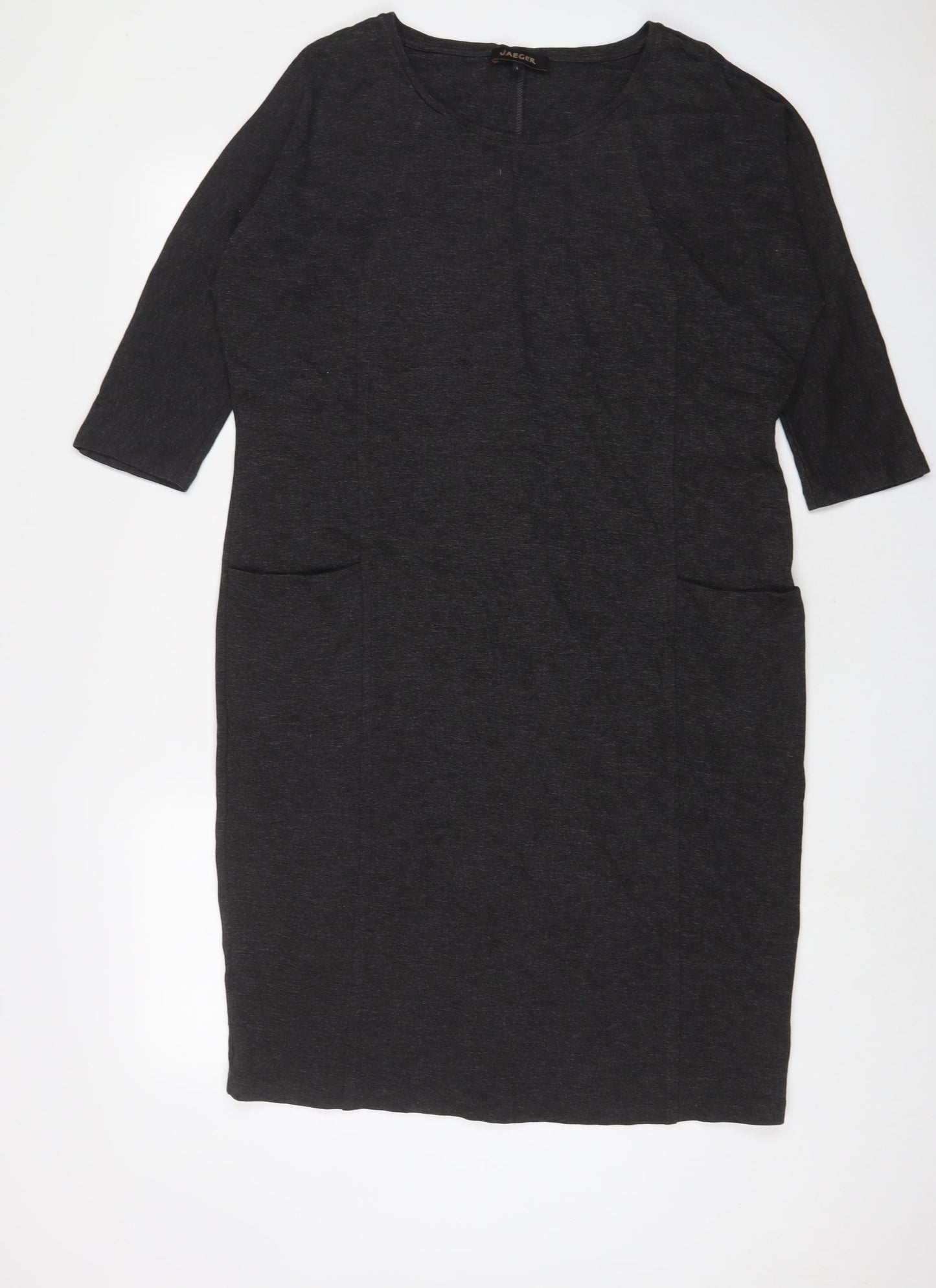 Jaeger Womens Grey Viscose Sheath Size L Crew Neck Pullover