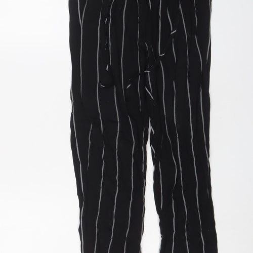 PRETTYLITTLETHING Womens Black Striped Viscose Trousers Size 8 L24 in Regular Tie