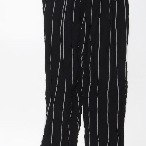 PRETTYLITTLETHING Womens Black Striped Viscose Trousers Size 8 L24 in Regular Tie