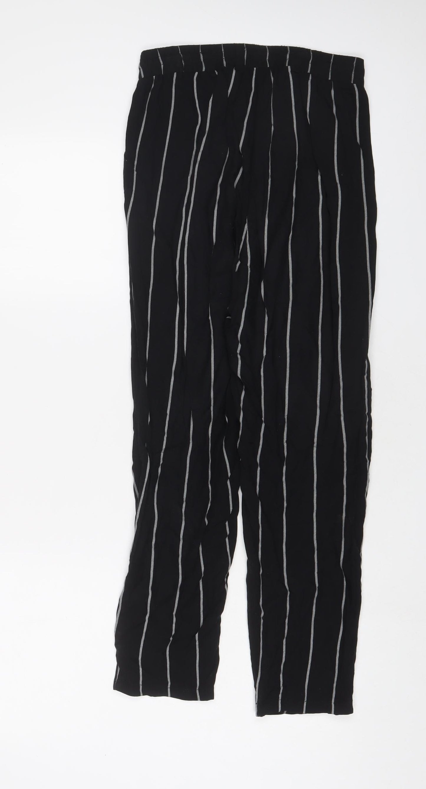 PRETTYLITTLETHING Womens Black Striped Viscose Trousers Size 8 L24 in Regular Tie