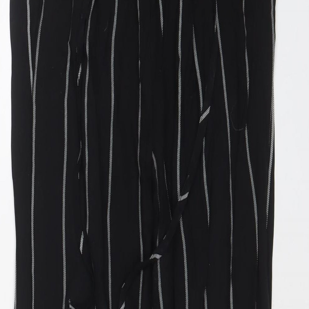 PRETTYLITTLETHING Womens Black Striped Viscose Trousers Size 8 L24 in Regular Tie