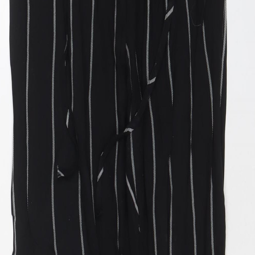 PRETTYLITTLETHING Womens Black Striped Viscose Trousers Size 8 L24 in Regular Tie