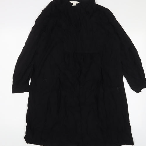 H&M Womens Black Viscose A-Line Size L V-Neck Button