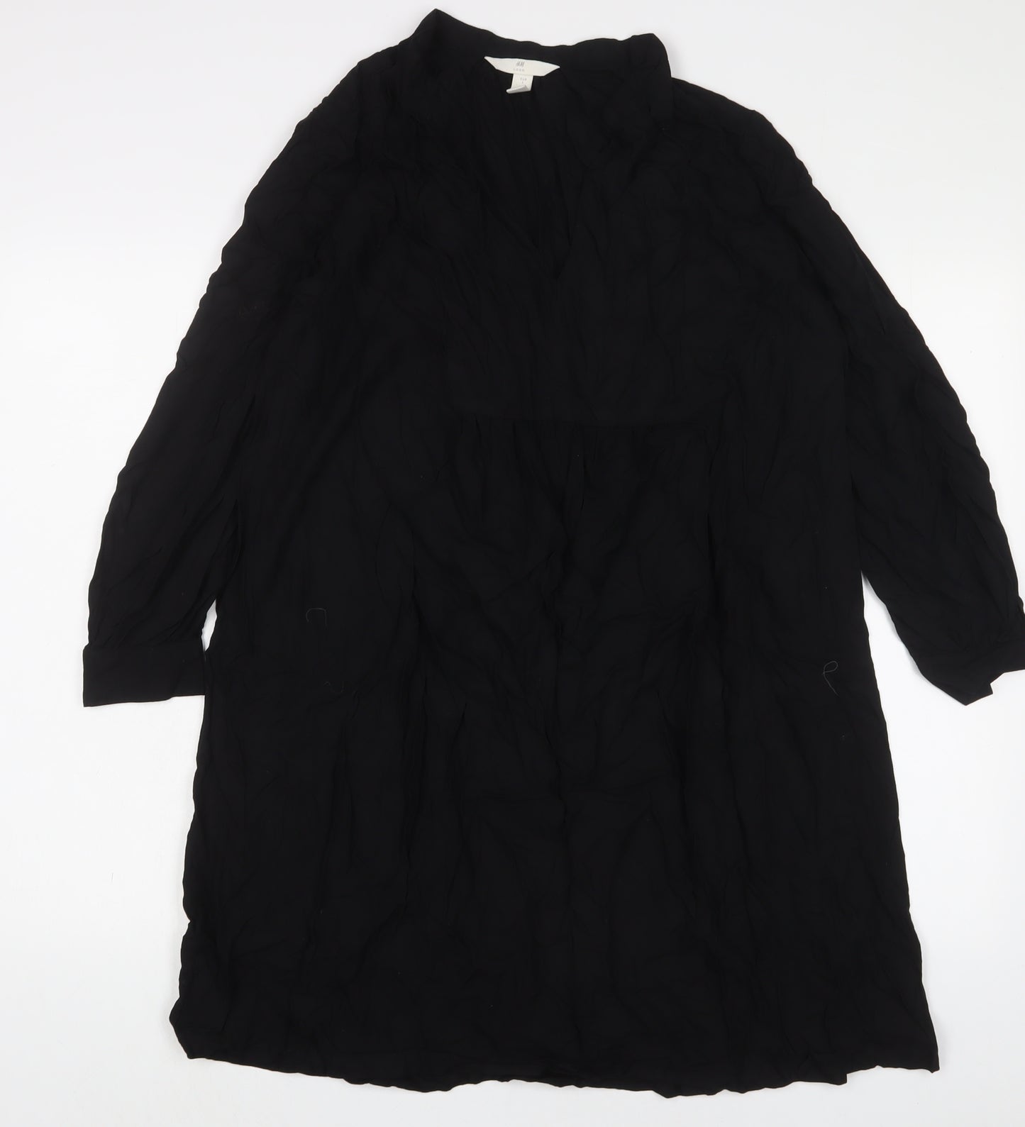 H&M Womens Black Viscose A-Line Size L V-Neck Button