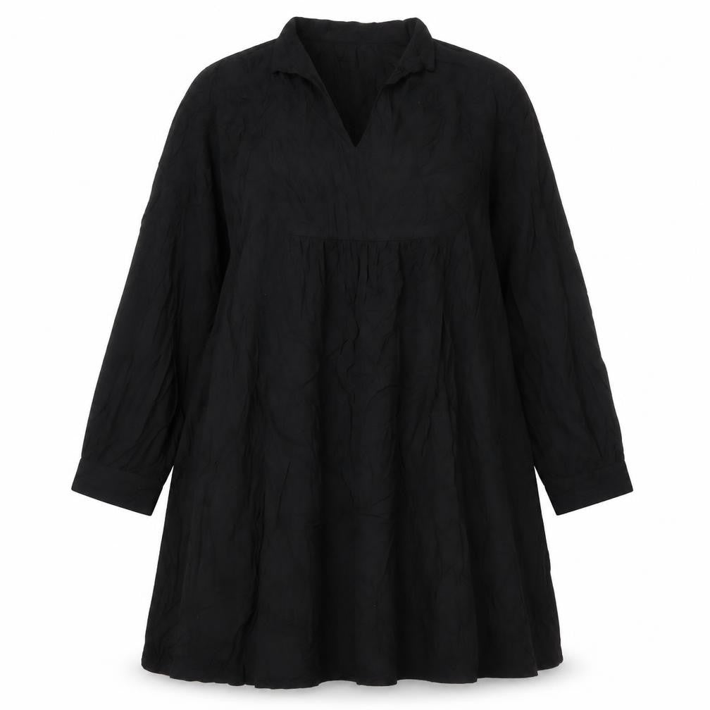 Front view of H&M women’s black viscose a-line, size L, v-neck button