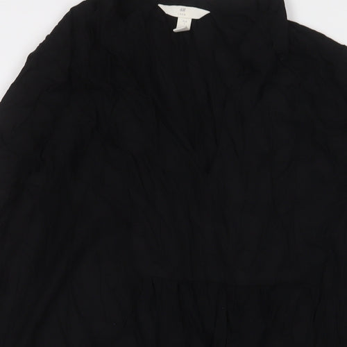 H&M Womens Black Viscose A-Line Size L V-Neck Button