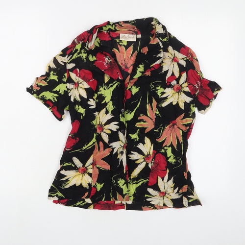 Adini Womens Black Floral Cotton Basic Button-Up Size S Collared