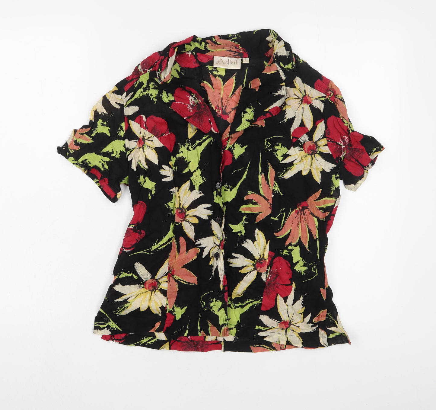 Adini Womens Black Floral Cotton Basic Button-Up Size S Collared
