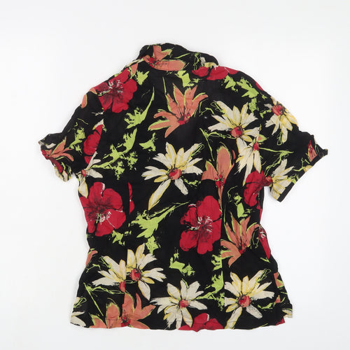 Adini Womens Black Floral Cotton Basic Button-Up Size S Collared