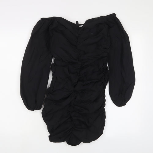 H&M Womens Black Polyamide A-Line Size 10 Off the Shoulder Zip - Ruched