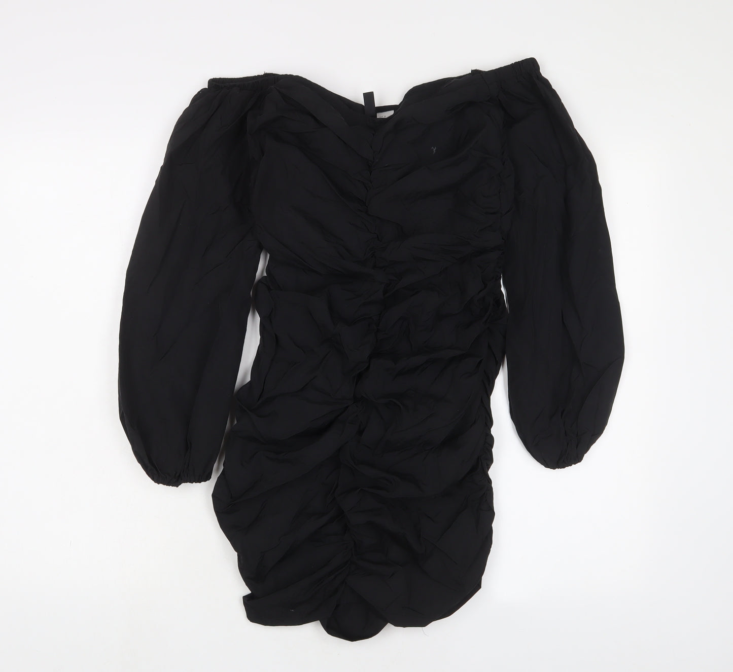 H&M Womens Black Polyamide A-Line Size 10 Off the Shoulder Zip - Ruched