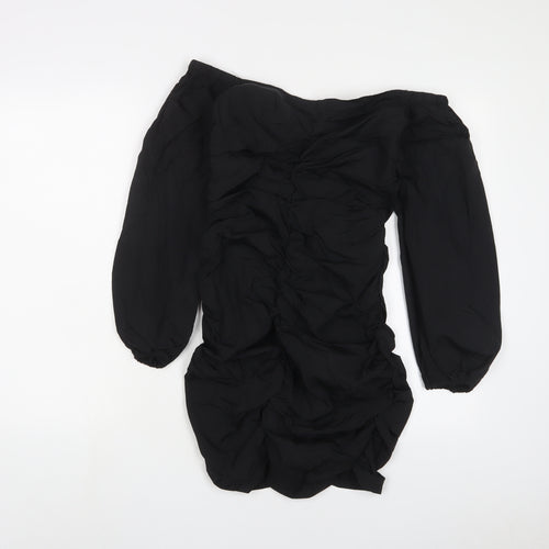 H&M Womens Black Polyamide A-Line Size 10 Off the Shoulder Zip - Ruched