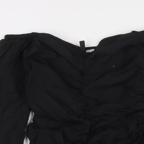 H&M Womens Black Polyamide A-Line Size 10 Off the Shoulder Zip - Ruched