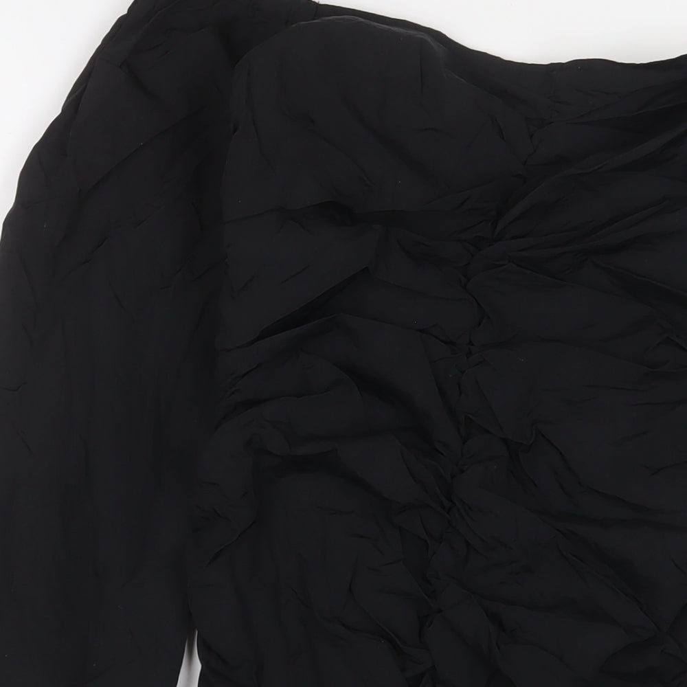 H&M Womens Black Polyamide A-Line Size 10 Off the Shoulder Zip - Ruched