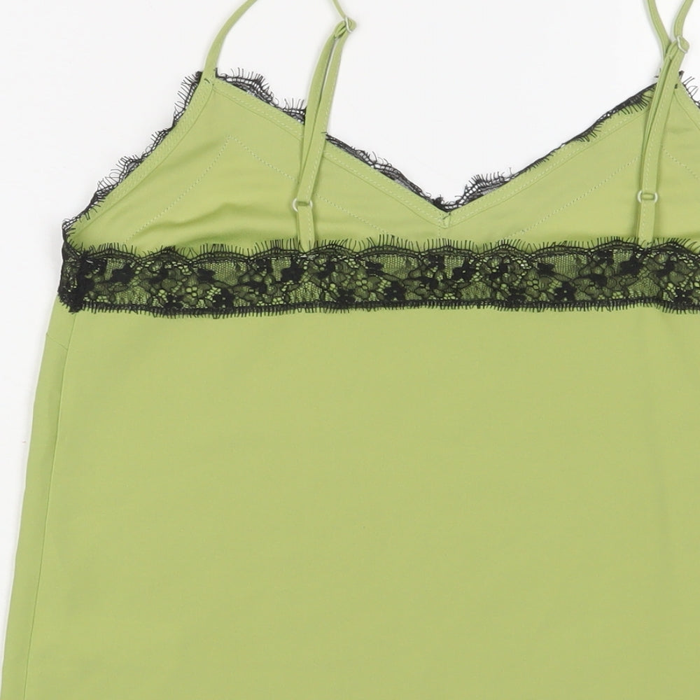Topshop Womens Green Polyester Basic Tank Size 8 V-Neck - Lace