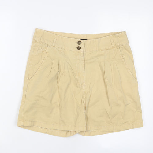 H&M Womens Beige Cotton Bermuda Shorts Size 10 L4 in Regular Zip - Pleated