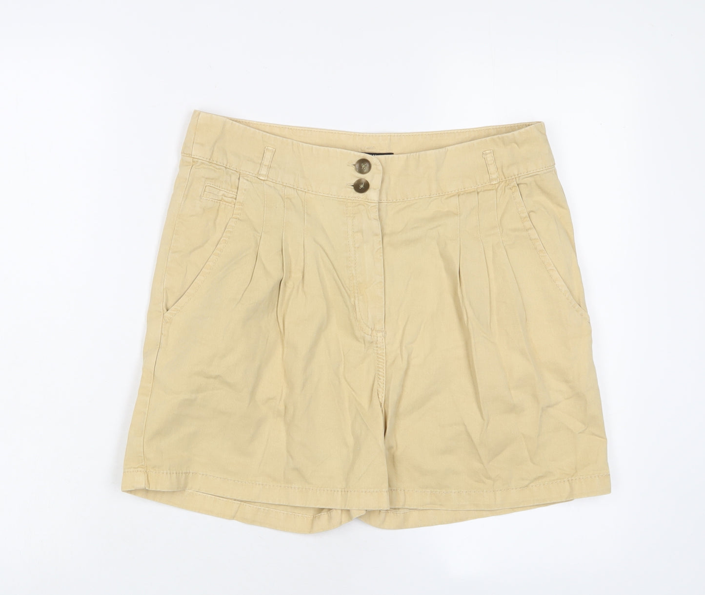 H&M Womens Beige Cotton Bermuda Shorts Size 10 L4 in Regular Zip - Pleated