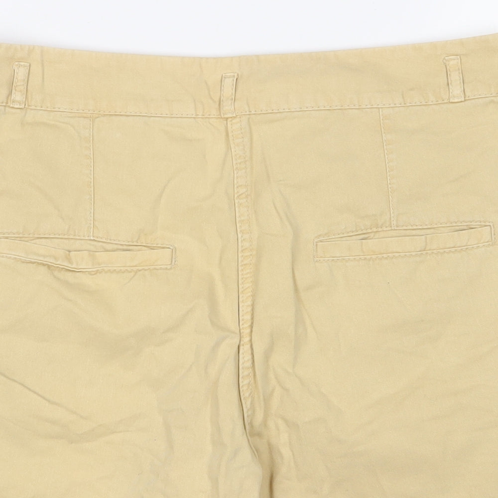 H&M Womens Beige Cotton Bermuda Shorts Size 10 L4 in Regular Zip - Pleated