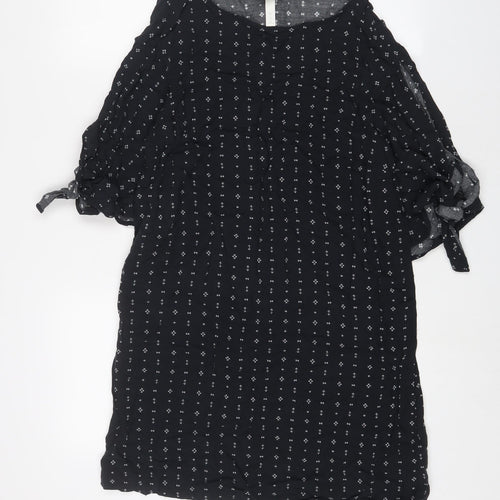 H&M Womens Blue Geometric Viscose A-Line Size 14 Boat Neck Pullover - Cold Shoudler