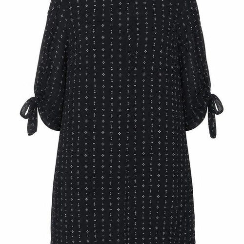 H&M Womens Blue Geometric Viscose A-Line Size 14 Boat Neck Pullover - Cold Shoudler