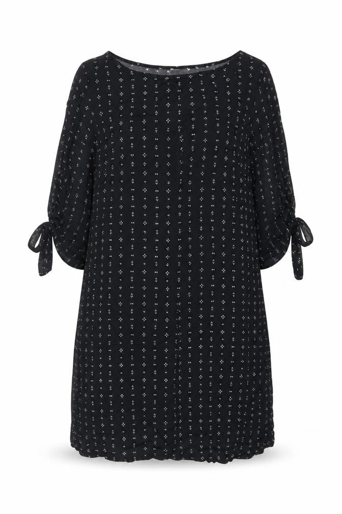 H&M Womens Blue Geometric Viscose A-Line Size 14 Boat Neck Pullover - Cold Shoudler