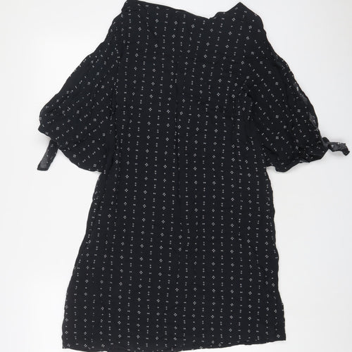 H&M Womens Blue Geometric Viscose A-Line Size 14 Boat Neck Pullover - Cold Shoudler