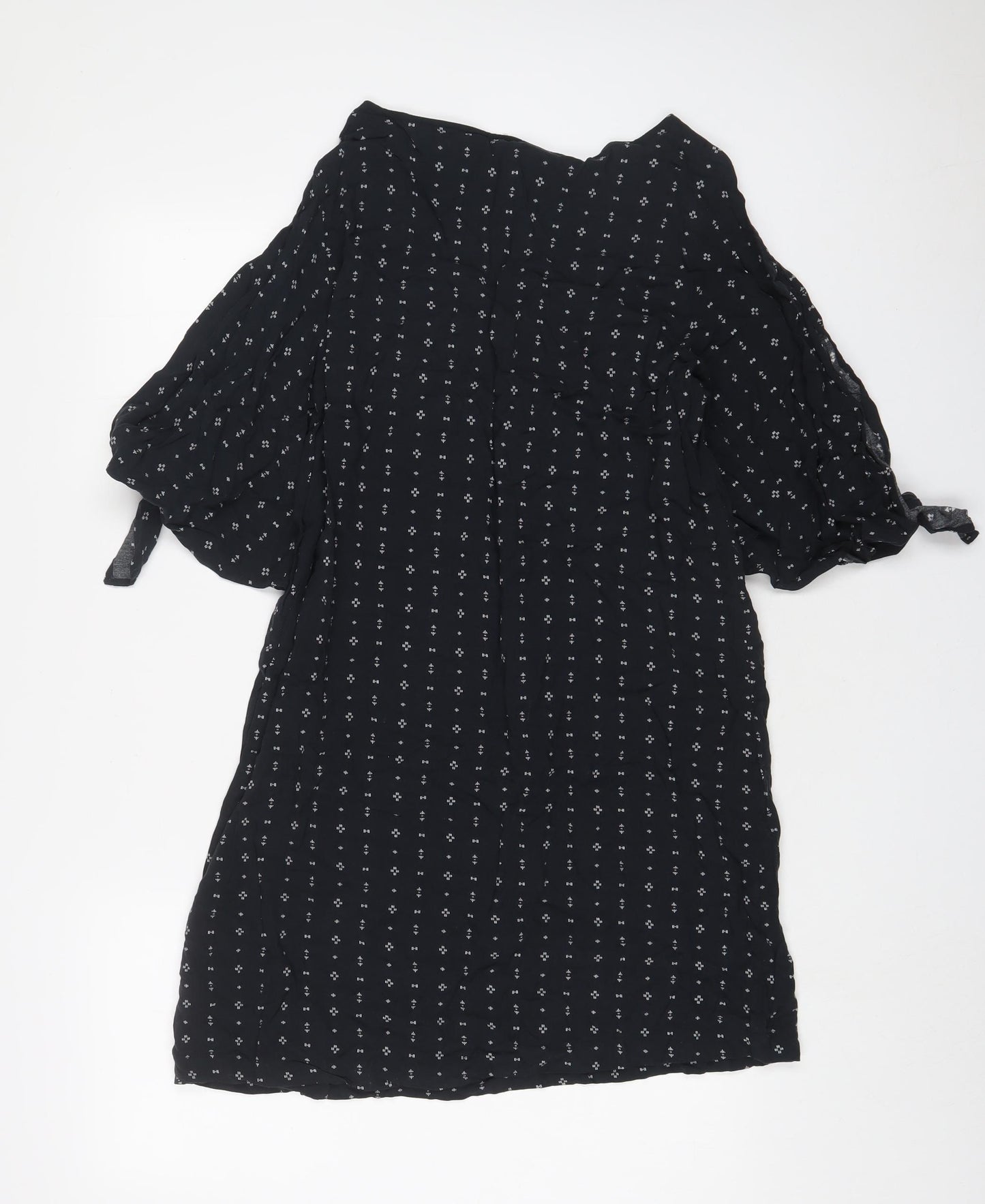 H&M Womens Blue Geometric Viscose A-Line Size 14 Boat Neck Pullover - Cold Shoudler