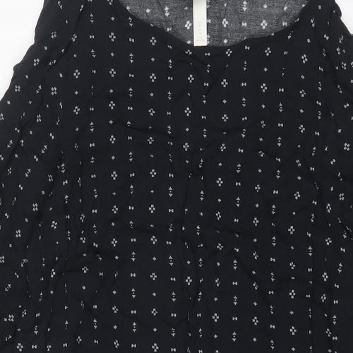 H&M Womens Blue Geometric Viscose A-Line Size 14 Boat Neck Pullover - Cold Shoudler