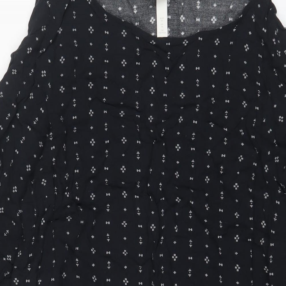 H&M Womens Blue Geometric Viscose A-Line Size 14 Boat Neck Pullover - Cold Shoudler