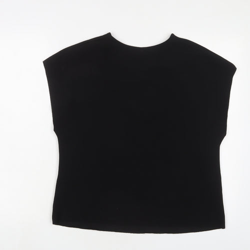 Zara Womens Black Floral Polyester Basic T-Shirt Size M V-Neck