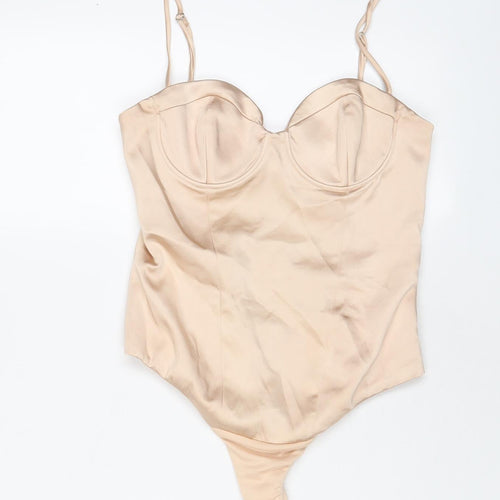 Zara Womens Beige Polyester Bodysuit One-Piece Size S Snap