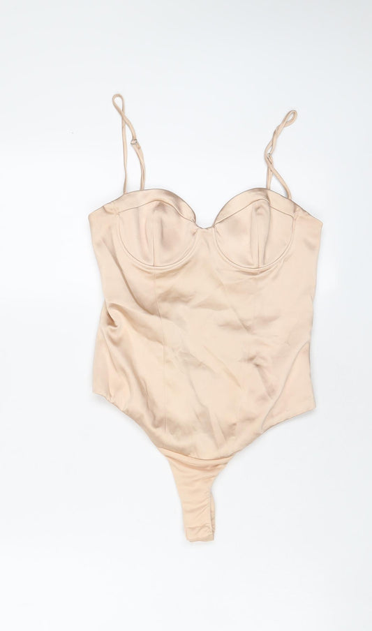 Zara Womens Beige Polyester Bodysuit One-Piece Size S Snap