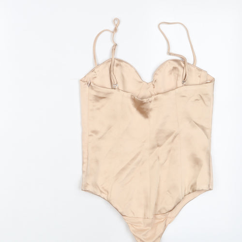 Zara Womens Beige Polyester Bodysuit One-Piece Size S Snap