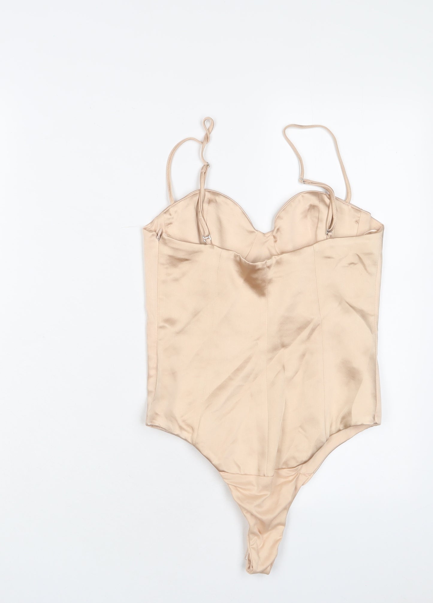 Zara Womens Beige Polyester Bodysuit One-Piece Size S Snap