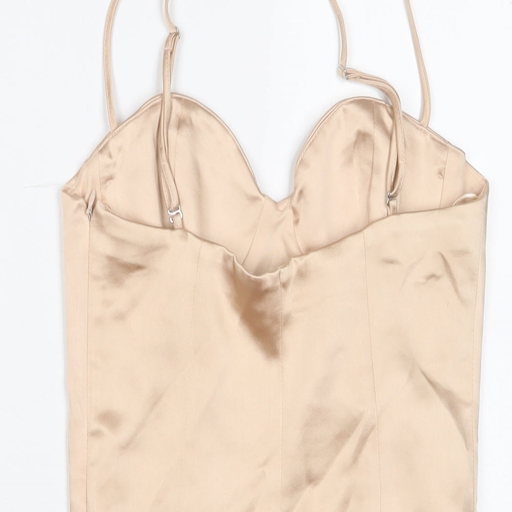 Zara Womens Beige Polyester Bodysuit One-Piece Size S Snap