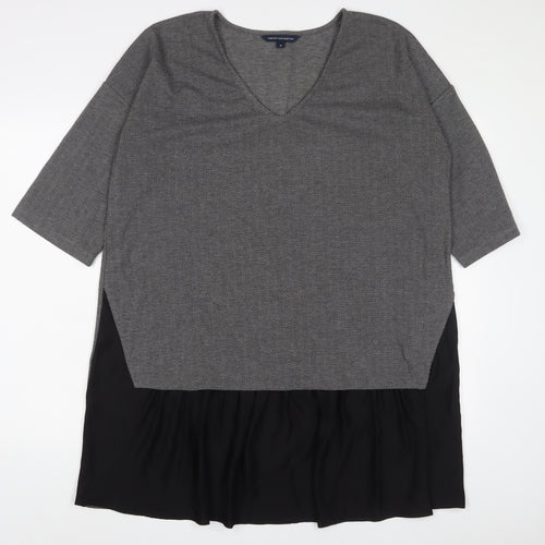 French Connection Womens Grey Polyester Tunic T-Shirt Size M V-Neck