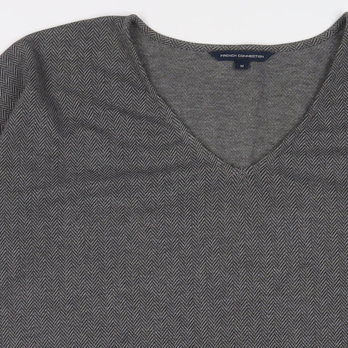 French Connection Womens Grey Polyester Tunic T-Shirt Size M V-Neck