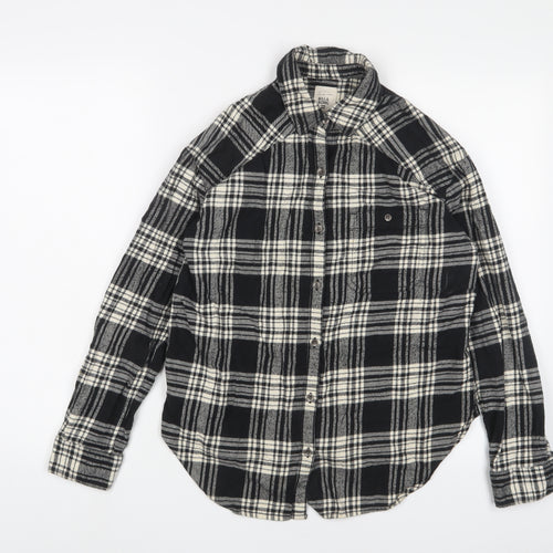 Billabong Womens Black Plaid Cotton Basic Button-Up Size S Collared