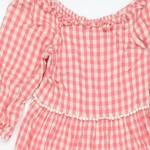 MANTARAY PRODUCTS Girls Pink Plaid Cotton A-Line Size 12 Years Off the Shoulder Pullover