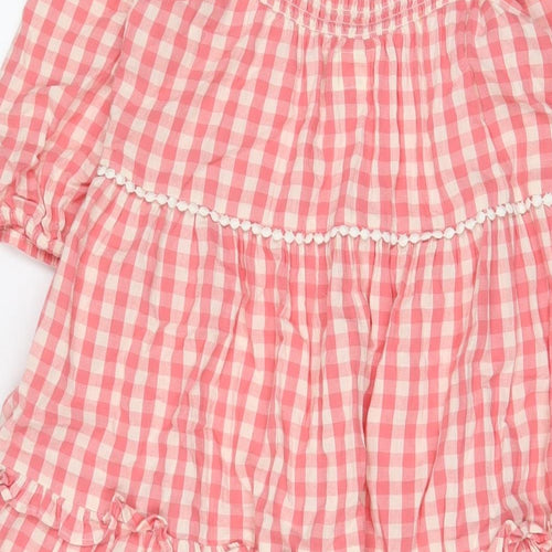 MANTARAY PRODUCTS Girls Pink Plaid Cotton A-Line Size 12 Years Off the Shoulder Pullover