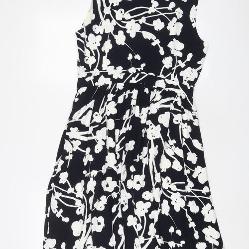 Hobbs Womens Black Floral Polyester A-Line Size 12 Collared Button