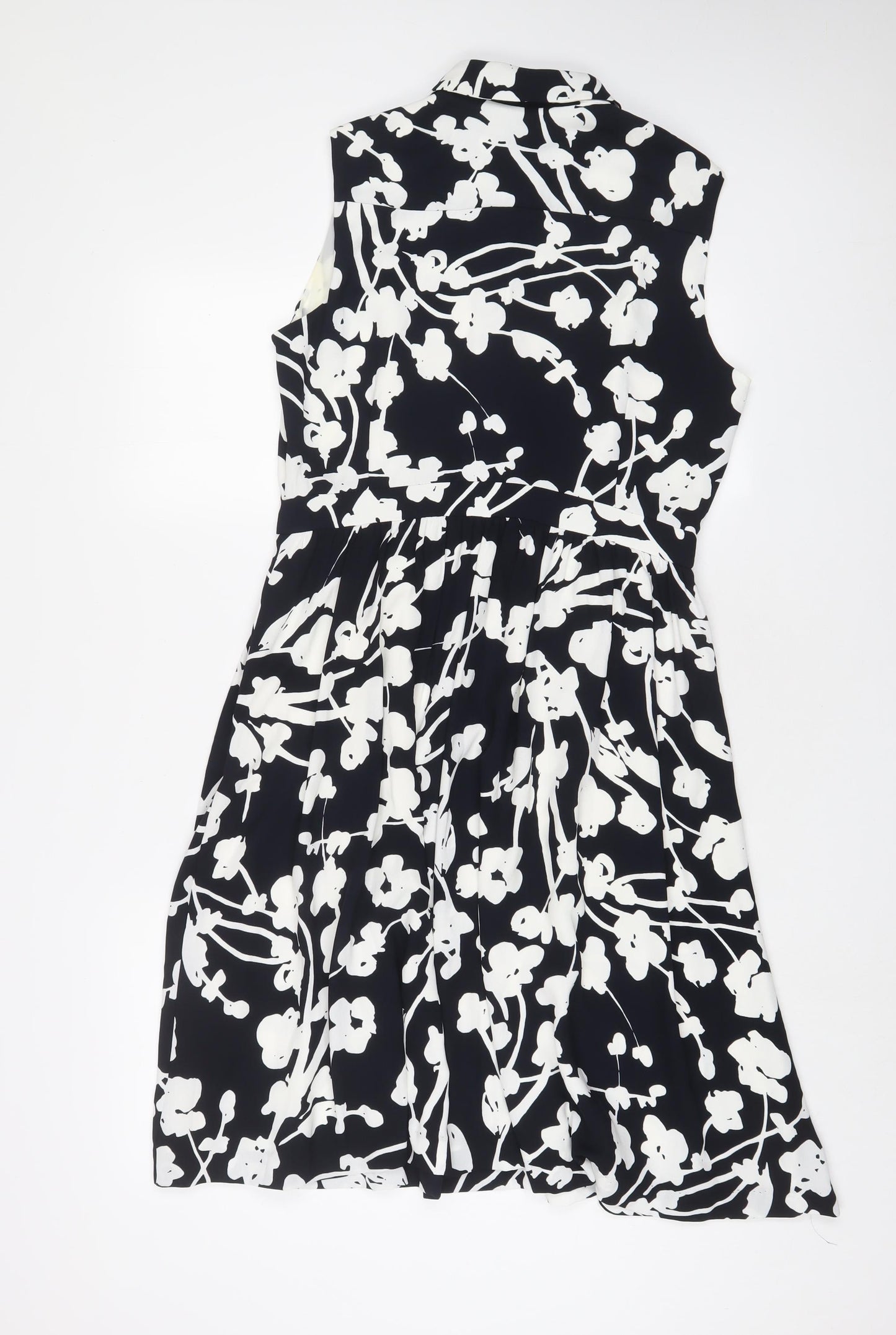 Hobbs Womens Black Floral Polyester A-Line Size 12 Collared Button