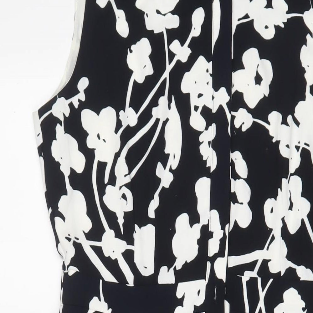 Hobbs Womens Black Floral Polyester A-Line Size 12 Collared Button